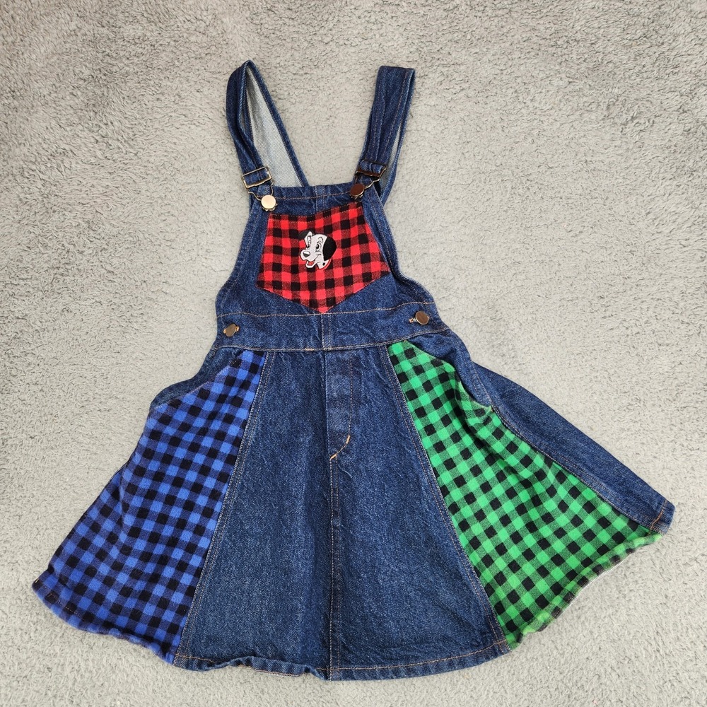 Vintage The Disney Store 101 Dalmations Denim Overalls Dress Girls Sz 6 USA Made